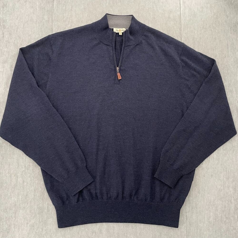 Peter Millar Sweater Adult 2XL Blue 1/4 Zip Extra Fine Italian Merino Mens XXL